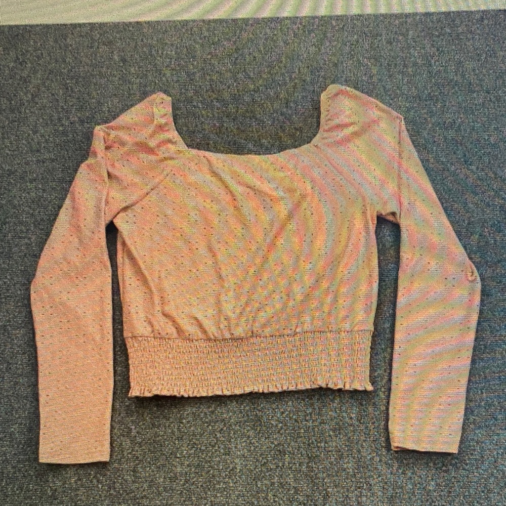 Women’s Long Sleeve Scoop Neck Smocked Hem Top - Peach